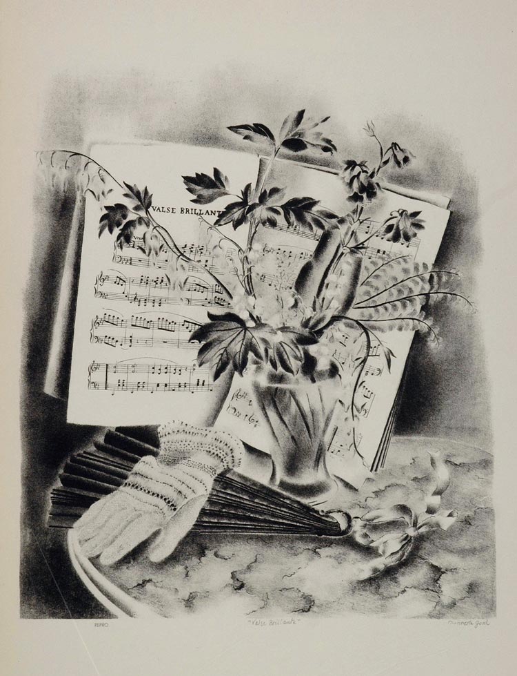 1939 Minnetta Good Valse Brillante Fan Glove Vase Print ORIGINAL HISTORIC AMER
