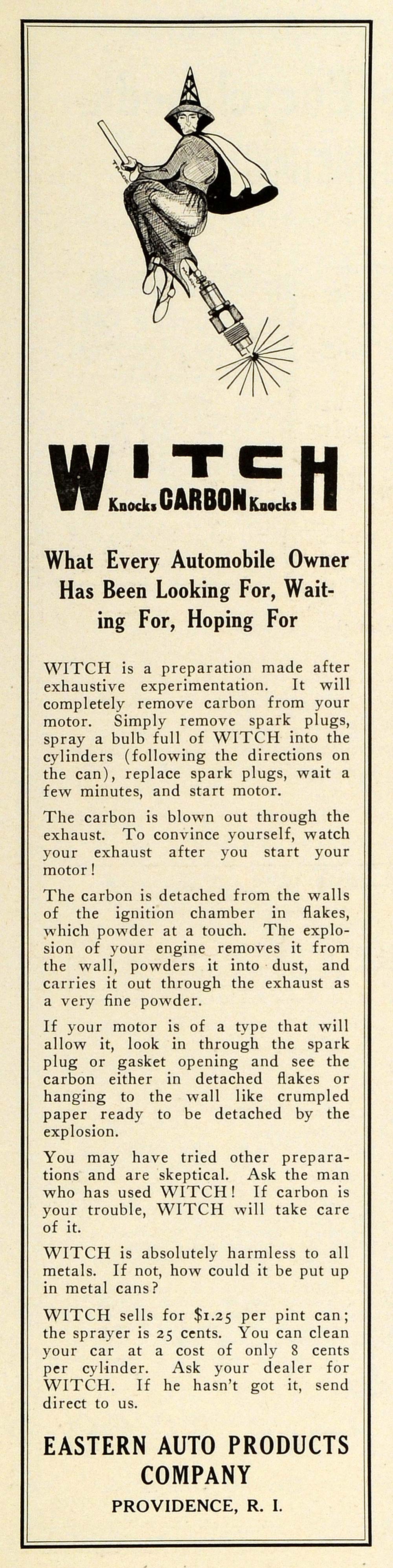 1922 Ad Eastern Auto Products Witch Can Sprayer Motor Carbon Remover AMM1