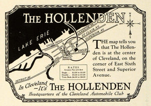 1922 Ad Holleden Hotel Cleveland Room Rates Map Lodging Travel Superior AMM1