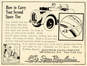 1922 Ad Sedgwick Sales Co Erp Spare Tire Rim Carrier Automobile Parts New AMM1