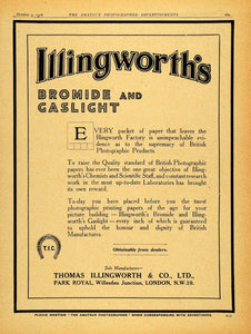 1918 Ad Bromide Gaslight Paper Thomas Illingworth Photograph Developing AMP1