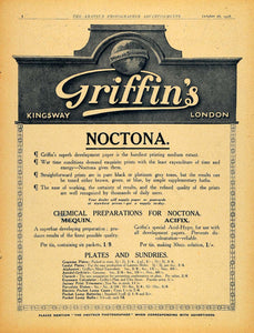 1918 Ad Griffins Noctona Sundries Plates Photography Supplies Kingsway AMP1