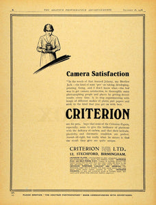 1918 Ad Criterion Stechford Birmingham Paper Plate Films Camera Photography AMP1