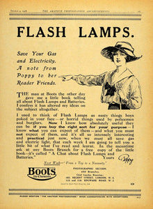 1918 Ad Poppy Flash Lamps Boots Chemists 182 Regent Street London AMP1
