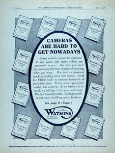 1918 Ad Camera House Watsons Sheffield Second Hand List Photography AMP1
