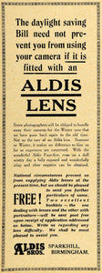 1918 Ad Aldis Bros. Camera Lenses Birmingham England - ORIGINAL ADVERTISING AMP1