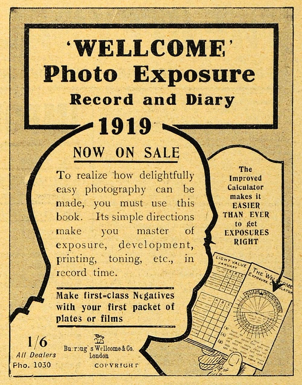 1918 Ad Burroughs Wellcome Photography Exposure Negatives Camera Film AMP1