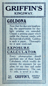 1918 Ad Griffin's Goldona Photography Printing Paper Film Exposure AMP1