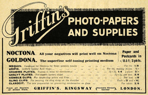 1918 Ad Griffin's Kingsway London Photographic Papers Noctona Goldona AMP1