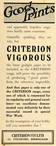 1918 Ad Criterion Gaslight Photographic Paper Exposure Developing AMP1