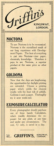1918 Ad Griffin's Noctona Goldona Paper Photography Exposure Calculator AMP1