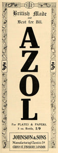1918 Ad Azol Developer Plates Papers Johnson British Camera Film AMP1