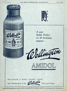 1918 Ad British Wellington Amidol Darkroom Camera Film Developer AMP1