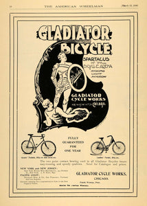 1896 Ad Gladiator Bicycle Spartacus Warrior Bike Hobby - ORIGINAL AMW1