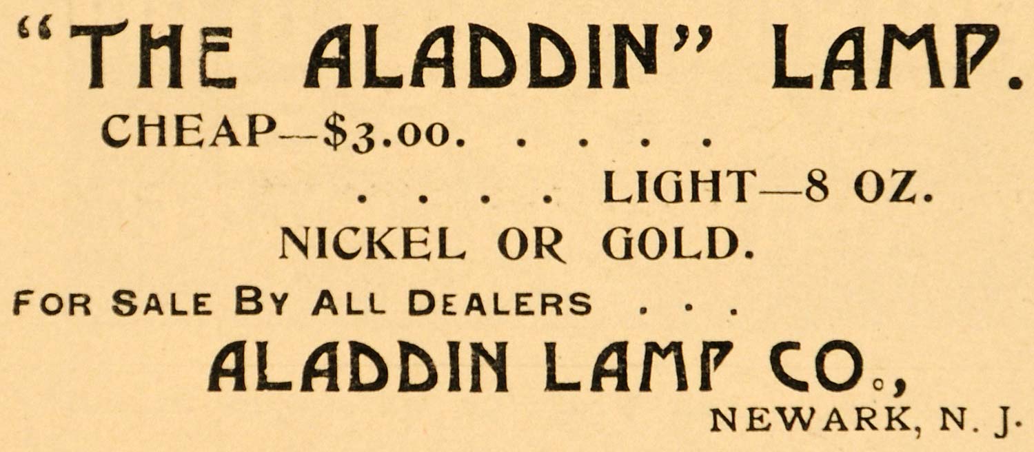 1896 Ad Aladdin Lamp Newark New Jersey Bicycle Bike Parts Accessories AMW1