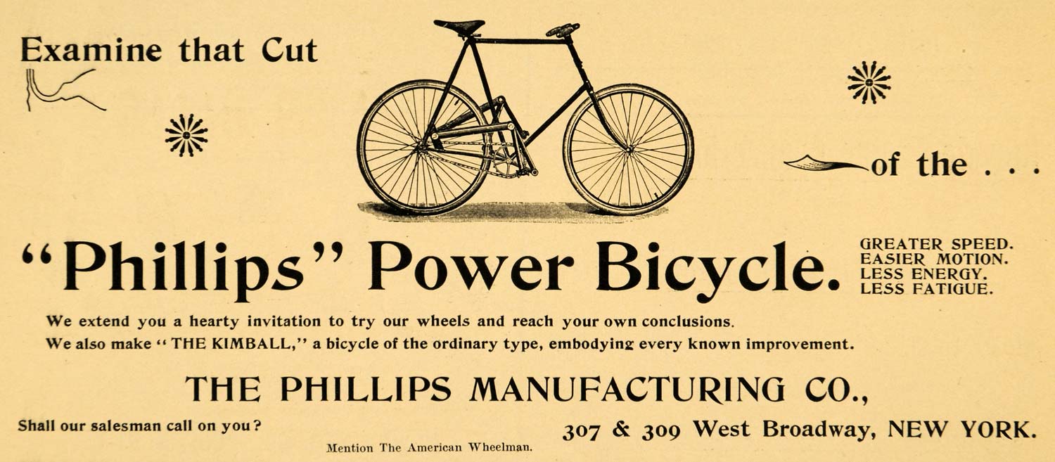 1896 Ad Antique Phillips Power Bicycle Bike Kimball Physical Exercise AMW1