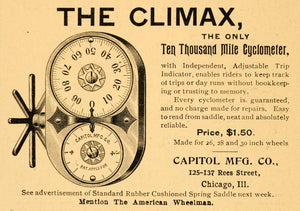 1896 Ad Climax Capitol Cyclometer Chicago IL Bike Accessories American AMW1