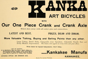 1896 Ad Kanka Art Bicycles Kankakee Crank Axle Bike Parts Kankakee Chicago AMW1