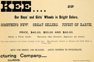 1896 Ad Kee Wheels Bicycle Pricing Illinois Bike Rider Wheels American AMW1
