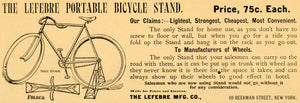 1896 Ad Lefebre Portable Bicycle Stand Bike Accessories 69 Beekman St. New AMW1