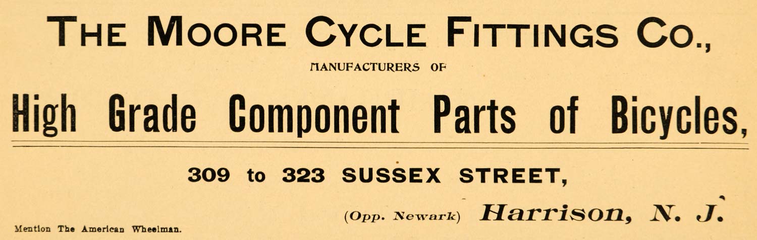 1896 Ad Moore Cycle Fittings Bike Parts Harrison New Jersey American AMW1