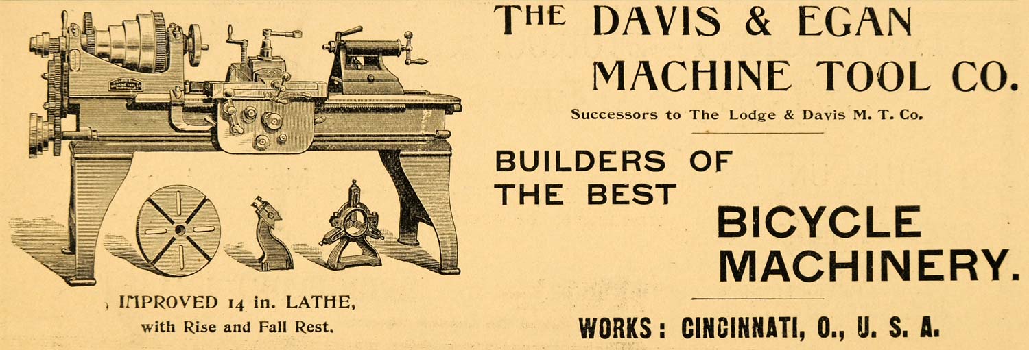1896 Ad Lodge Davis Egan Machine Tool Bicycle Machinery Lathe Cincinna ...