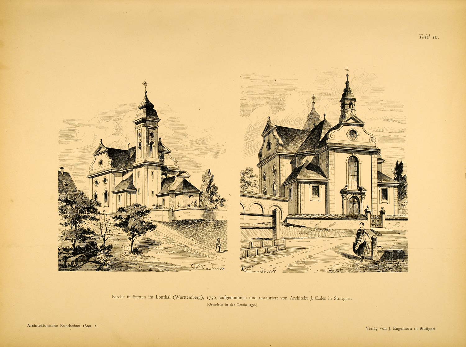 1890 Print Church Stetten Lonthal Wurttemberg Germany ORIGINAL HISTORIC AR1