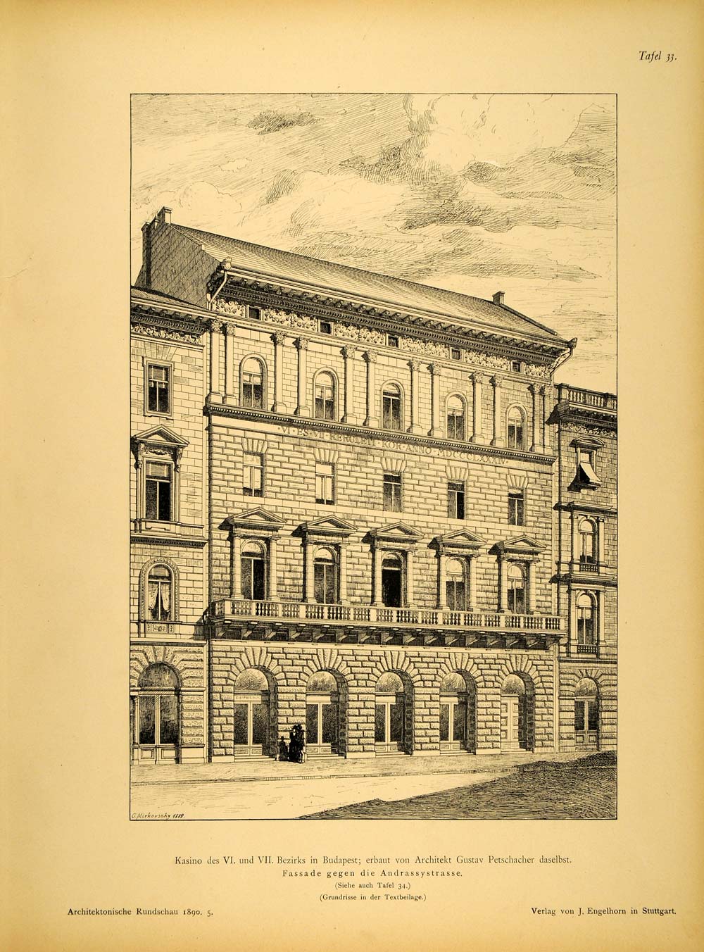 1890 Print Building Budapest Petschacher Architecture ORIGINAL HISTORIC AR1