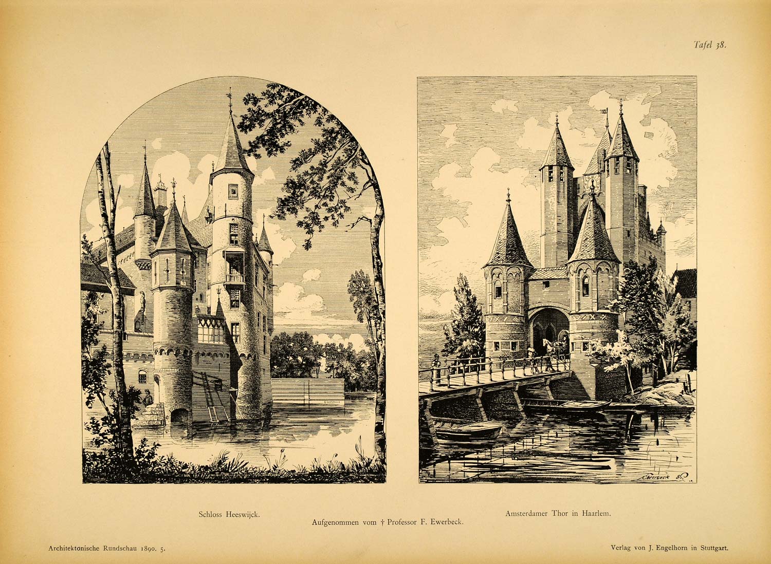 1890 Print Castle Heeswijk Amsterdamse Poort Holland - ORIGINAL HISTORIC AR1