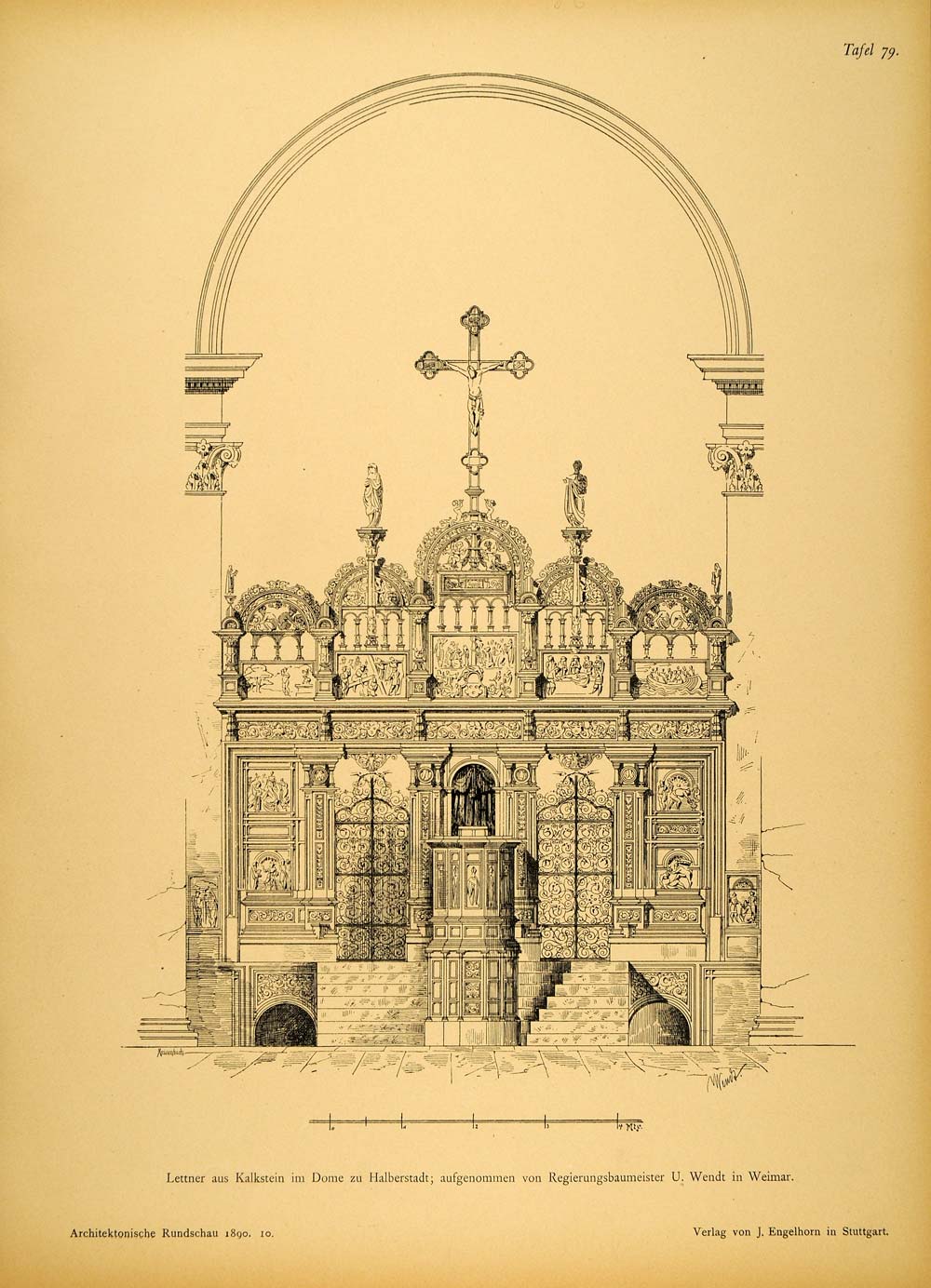 1890 Print Altar Cross Cathedral Halberstadt Germany - ORIGINAL HISTORIC AR1