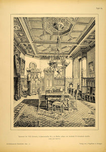 1890 Print Dining Room House Lichensteinallee 4 Berlin ORIGINAL HISTORIC AR1