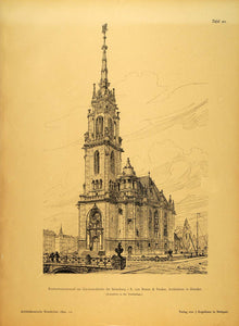 1890 Print Garnisonskirche Church Strasbourg France - ORIGINAL HISTORIC AR1