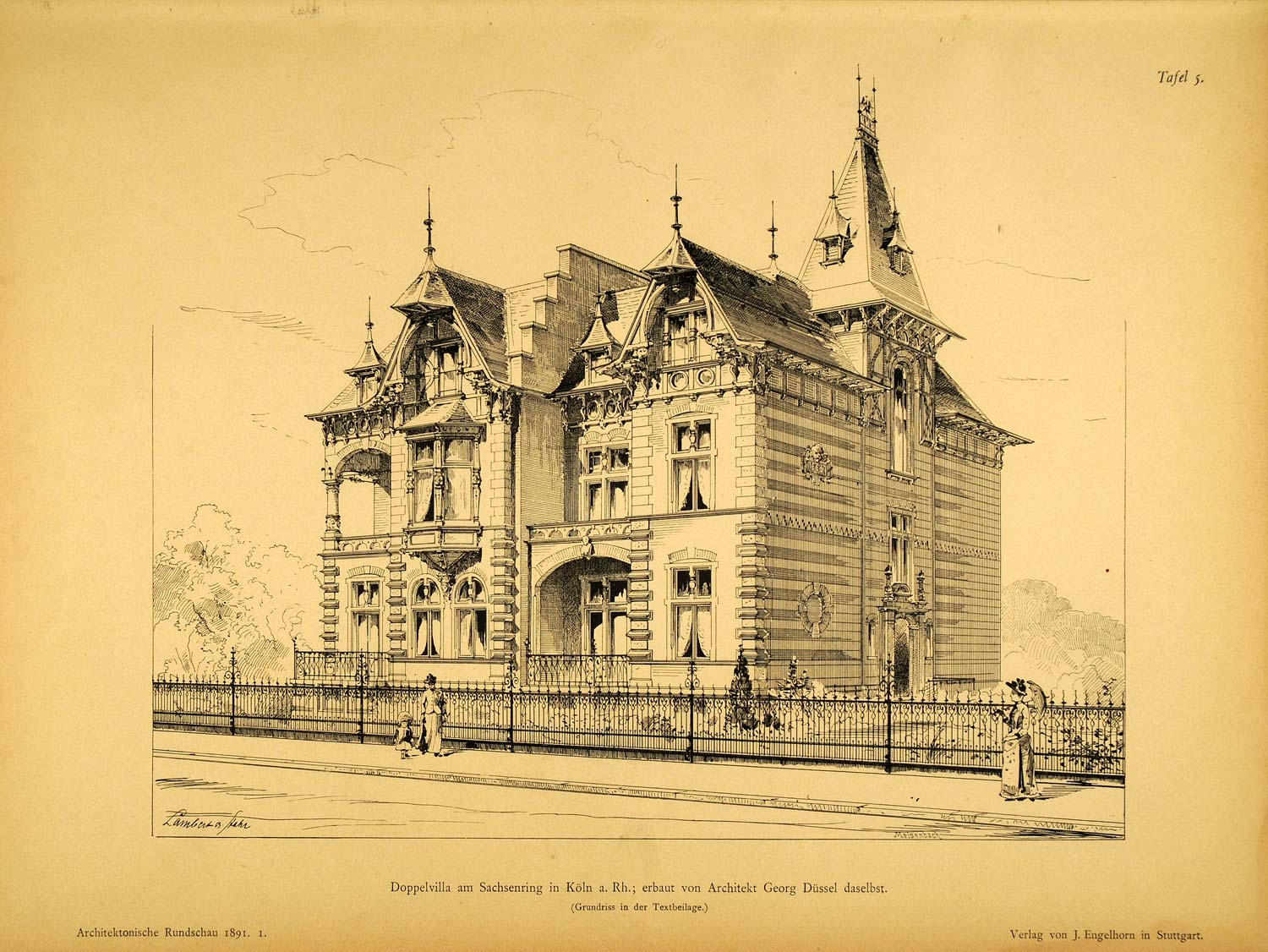 1891 Print House Sachsenring Cologne Koln Architecture ORIGINAL HISTORIC AR2