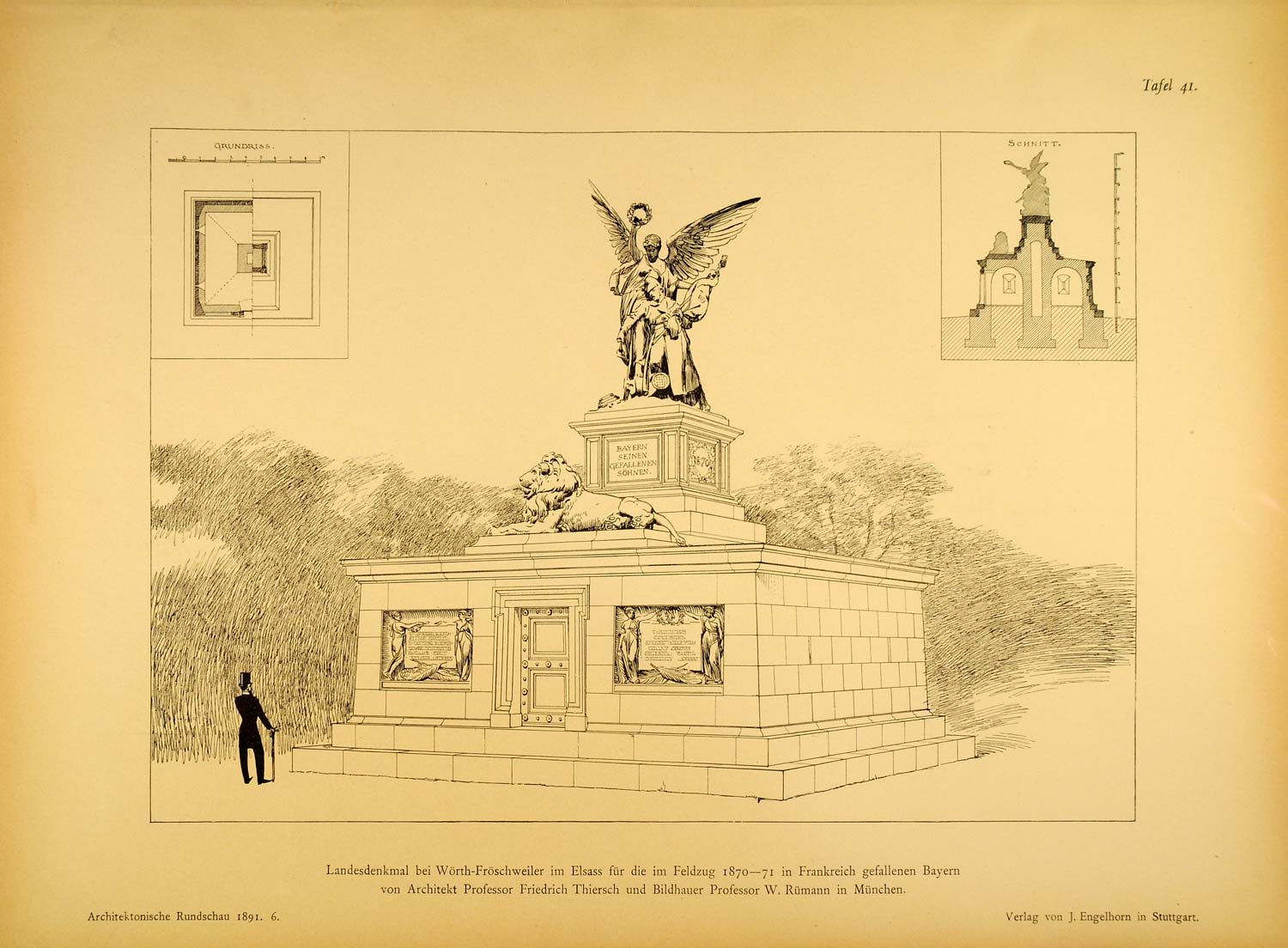 1891 Print Woerth Monument Franco-Prussian War France Battle Memorial AR2