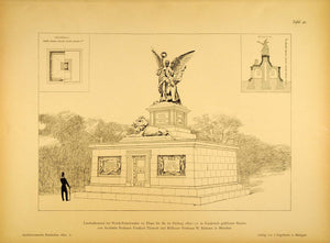 1891 Print Woerth Monument Franco-Prussian War France Battle Memorial AR2