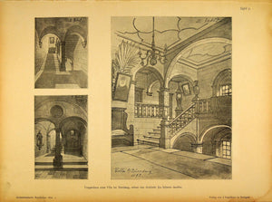1896 Print Stairway House Nuremberg German Architecture ORIGINAL HISTORIC AR3