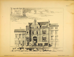 1896 Print House Dusseldorf Otto March Architect German ORIGINAL HISTORIC AR3