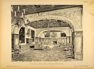 1896 Print Room Hall Muskau Gabriel von Seidl Architect ORIGINAL HISTORIC AR3
