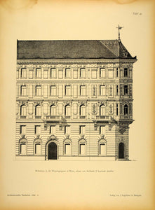 1896 Print Building Weyringergasse Vienna Architecture ORIGINAL HISTORIC AR3