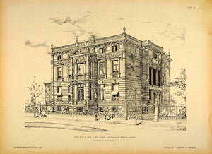 1896 Print Villa Peill Cologne Koln German Architecture ORIGINAL HISTORIC AR3