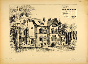 1896 Print Villa Gericke Potsdam German Architecture - ORIGINAL HISTORIC AR3