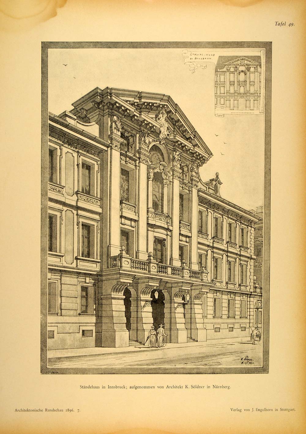 1896 Print Altes Landhaus Innsbruck Architecture Sketch ORIGINAL HISTORIC AR3