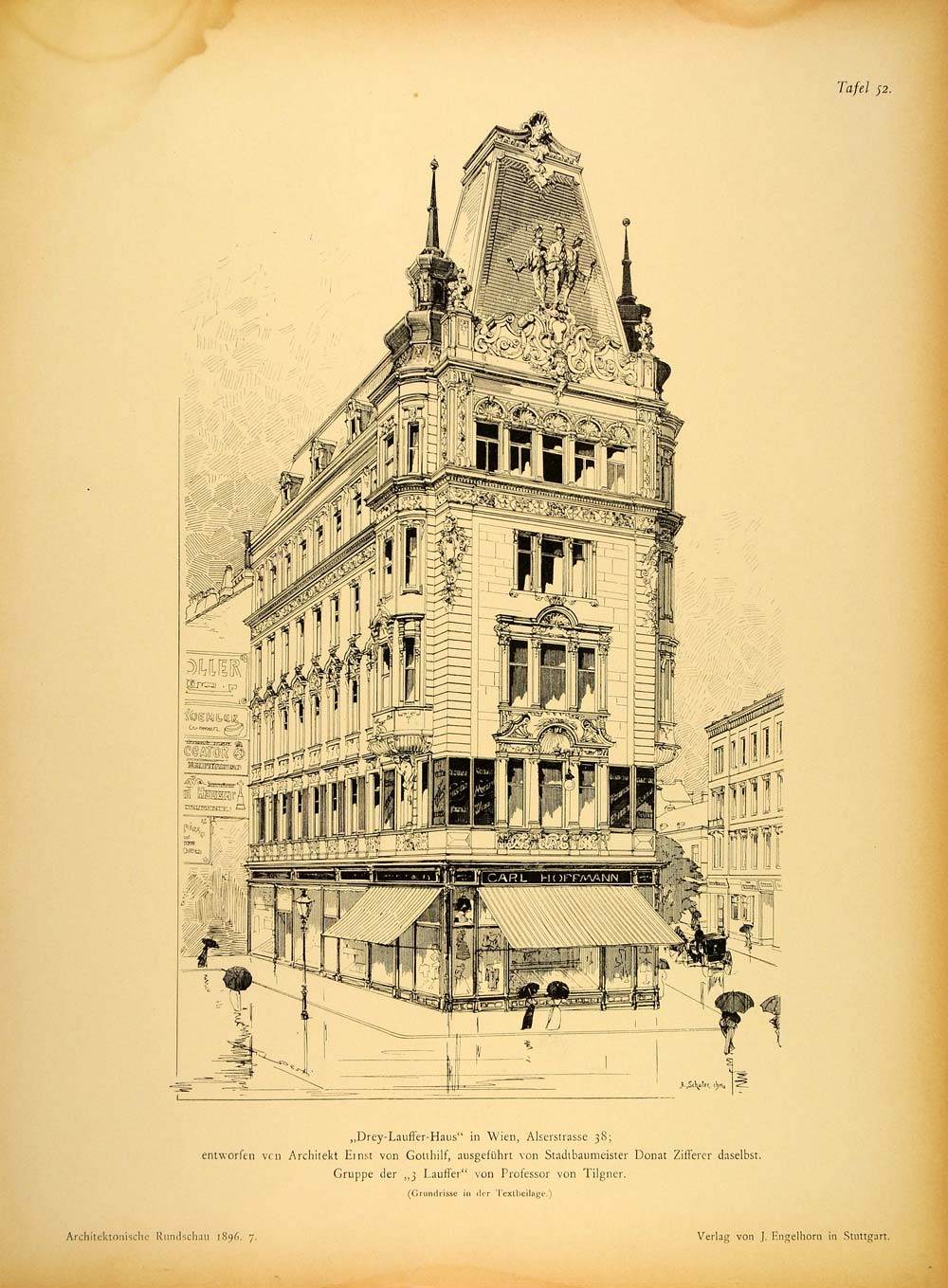 1896 Print Building Vienna Ernst von Gotthilf Architect ORIGINAL HISTORIC AR3