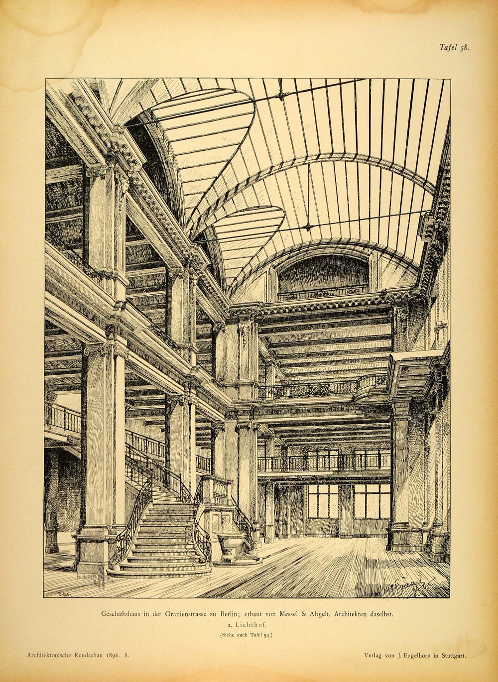 1896 Print Wertheim Building Interior Berlin Messel - ORIGINAL HISTORIC AR3