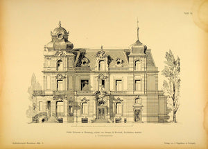 1896 Print Hamburg Semper & Krutisch German Architects ORIGINAL HISTORIC AR3