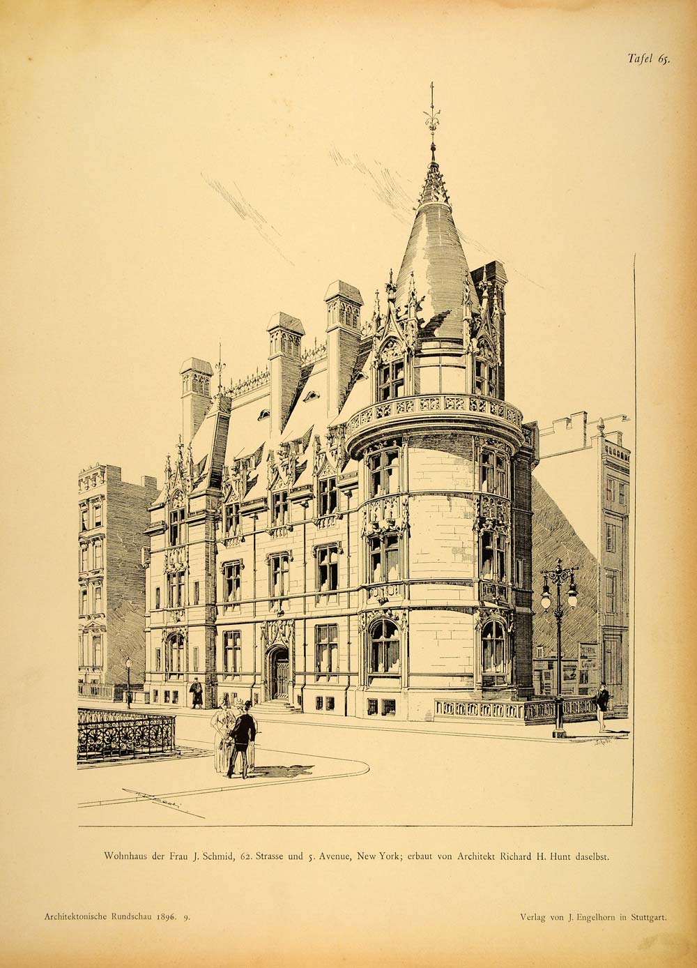 1896 Print Mansion Richard Howland Hunt Architect NYC ORIGINAL HISTORIC AR3