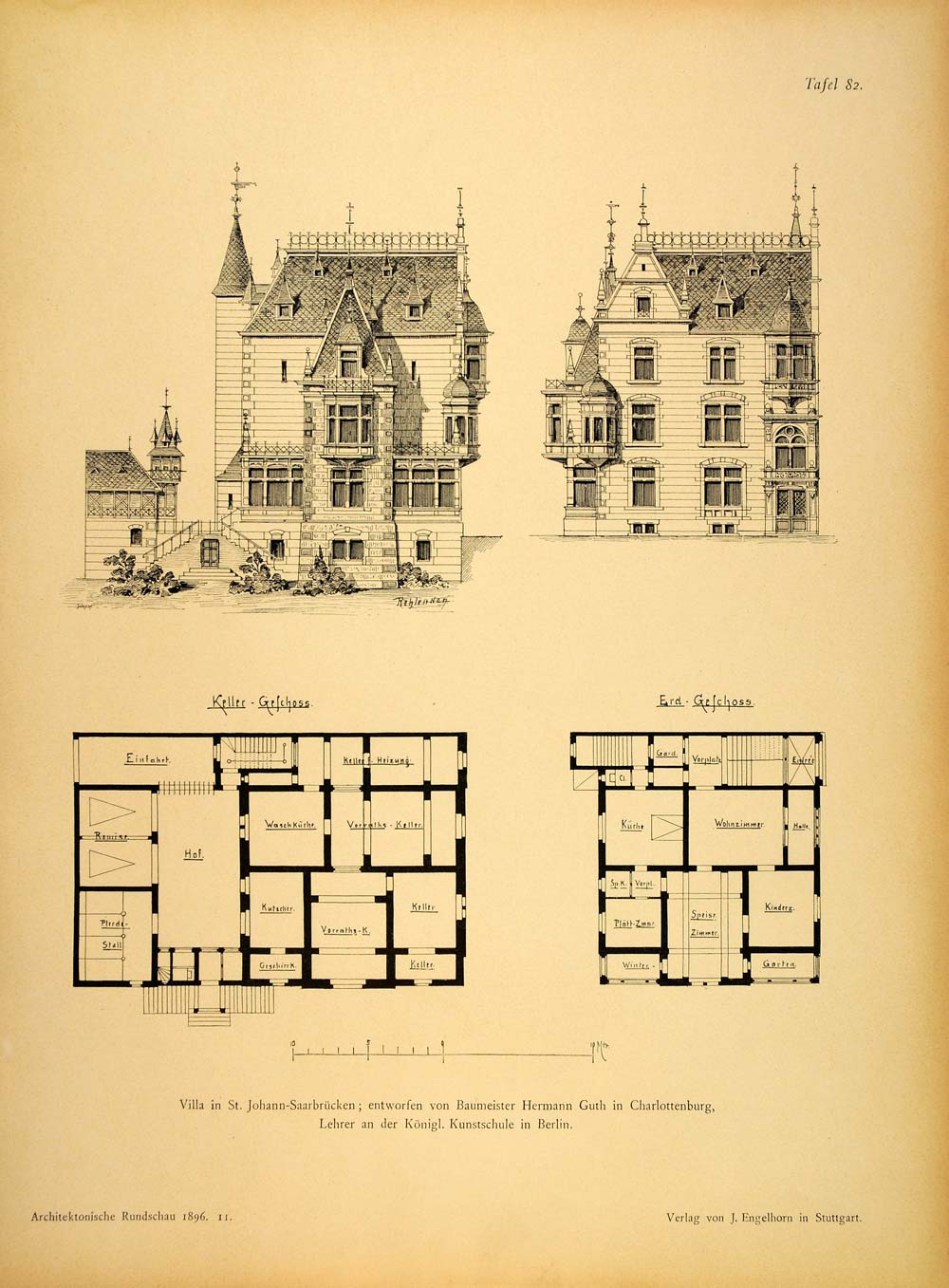 1896 Print House Villa Sankt Johann Saarbrucken Germany ORIGINAL HISTORIC AR3