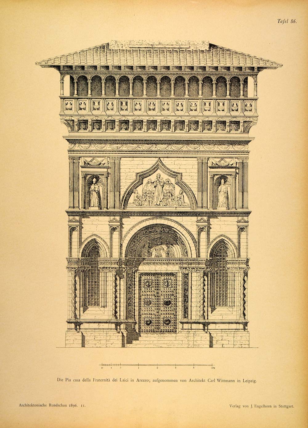 1896 Print Palazzo della Fraternita dei Laici Arezzo - ORIGINAL HISTORIC AR3
