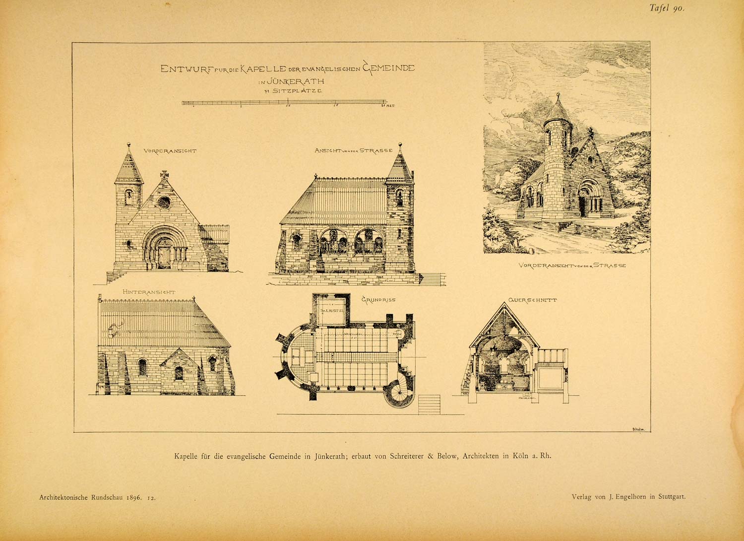 1896 Print Church Chapel Junkerath Germany Architecture ORIGINAL HISTORIC AR3