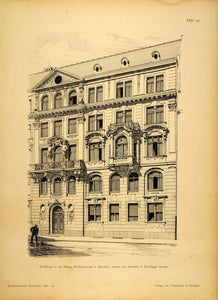 1896 Print Building Herzog-Wilhelm-Str Munich Germany ORIGINAL HISTORIC AR3